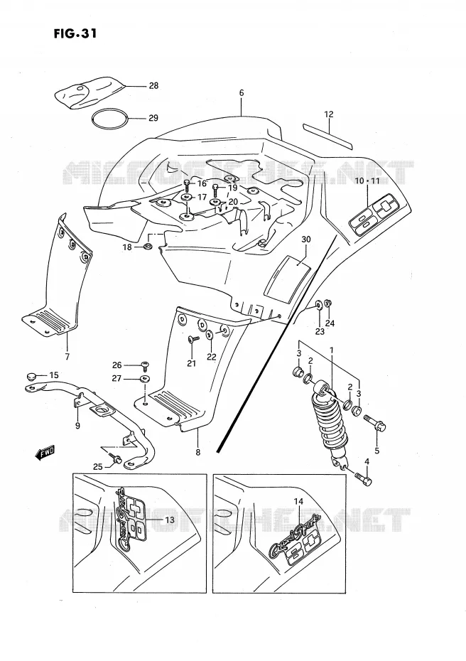 ACHTERSPATBORD (MODELE H/J/K) Suzuki QUAD 80 QUADSPORT 1992  LT80N(P3)