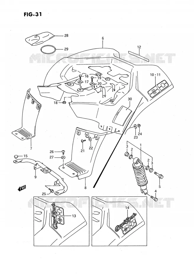 ACHTERSPATBORD (MODELE H/J/K) Suzuki QUAD 80 QUADSPORT 1993  LT80P(P28)