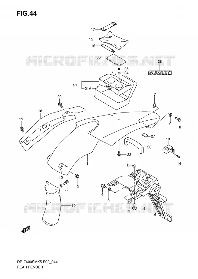 ACHTERSPATBORD (MODELE K5/K6) Suzuki MOTO 400 DR-Z 2006  DR-Z400SMUK6(E2)