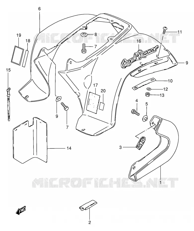 ACHTERSPATBORD (MODELE L) Suzuki QUAD 50 MINIQUAD-SPORT 2000  LT50Y(P1)