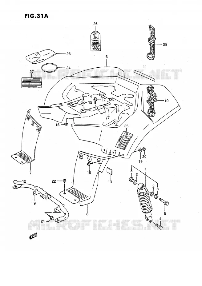 ACHTERSPATBORD (MODELE M/N/P/R/S) Suzuki QUAD 80 QUADSPORT 1990  LT80L(P1)