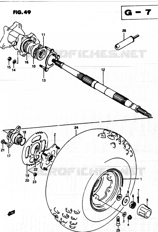 ACHTERWIEL (LEFT) Suzuki QUAD 250 QUADRUNNER 1987  LT250EFF(F/2/G)