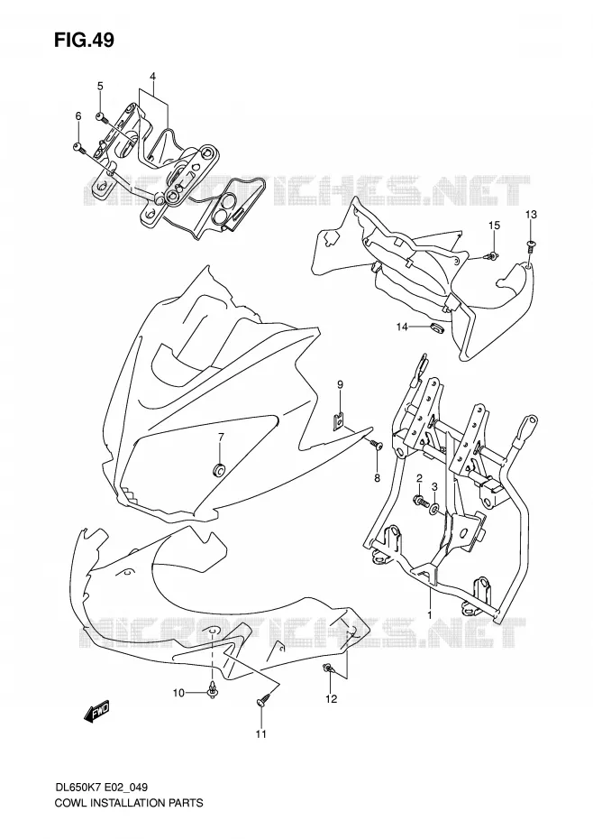 FAIRING INSTALLATIEDELEN Suzuki MOTO 650 V-STROM 2007  DL650U3K7(E2)