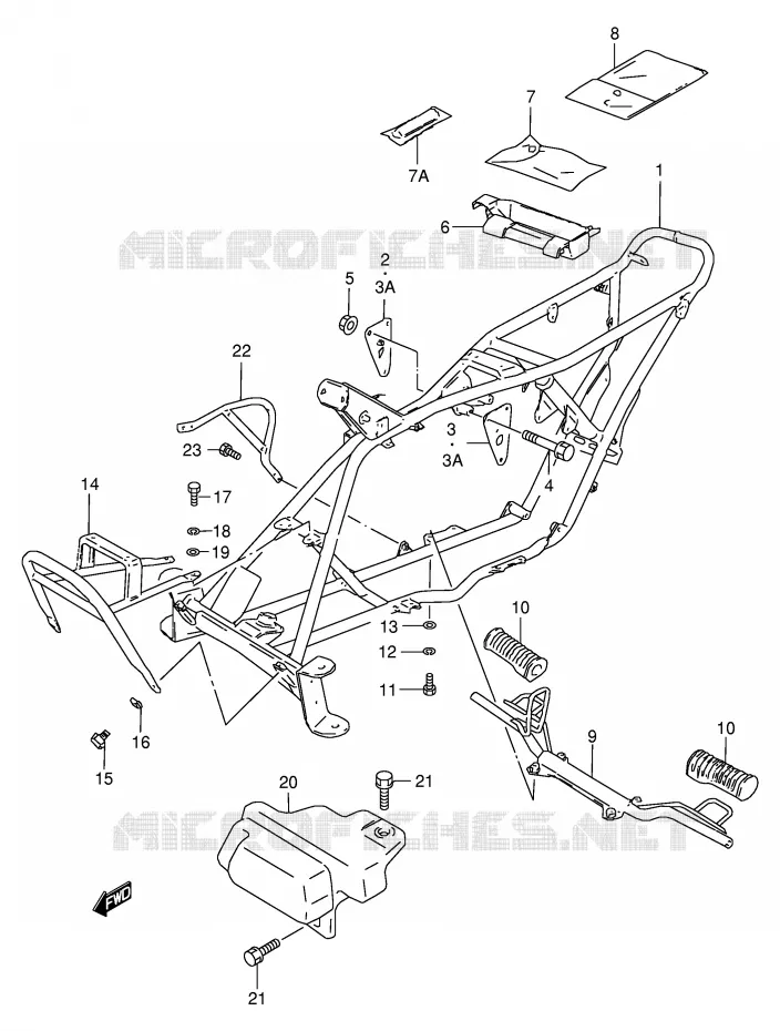 FRAME - FOOTREST Suzuki QUAD 50 MINIQUAD-SPORT 1990  LT50L(P1)