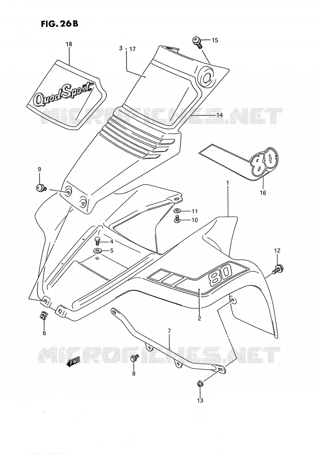 FRONT FENDER (MODELE M/N/P/R) Suzuki QUAD 80 QUADSPORT 1992  LT80N(P28)