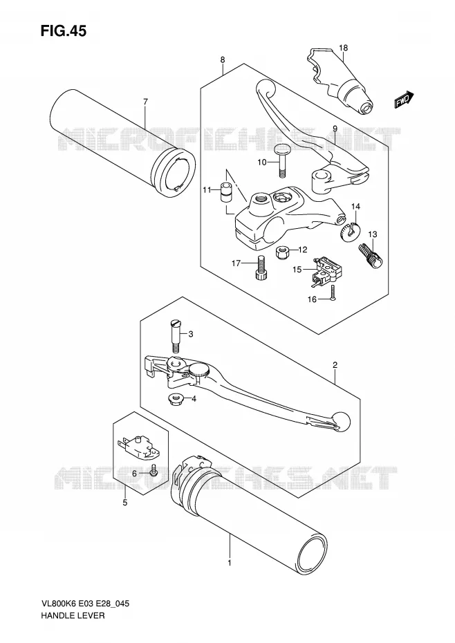 HANDGRIPS - LEVERS (MODELE K6) Suzuki MOTO 800 VOLUSIA 2008  VL800K8(E3/E28)