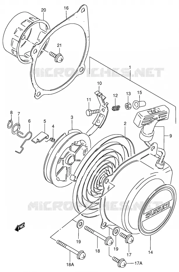 TERUGLOOPSTARTER Suzuki QUAD 50 MINIQUAD-SPORT 2001  LT50K1(P1)
