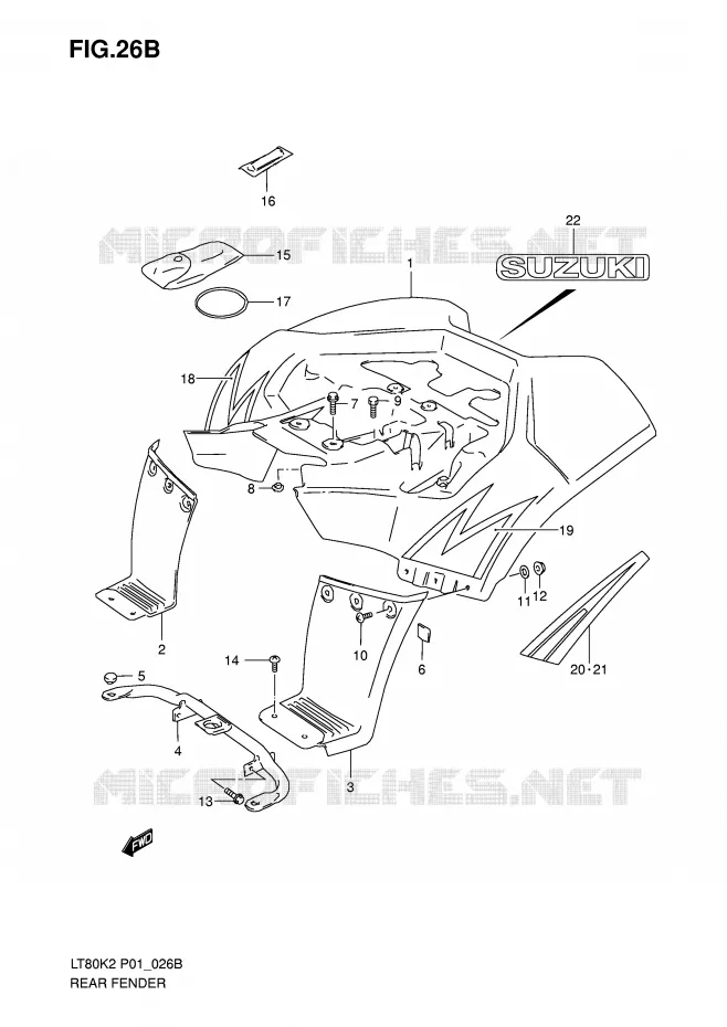 ACHTERSPATBORD (MODELE K5/K6) Suzuki QUAD 80 QUADSPORT 2003  LT80K3(P1)