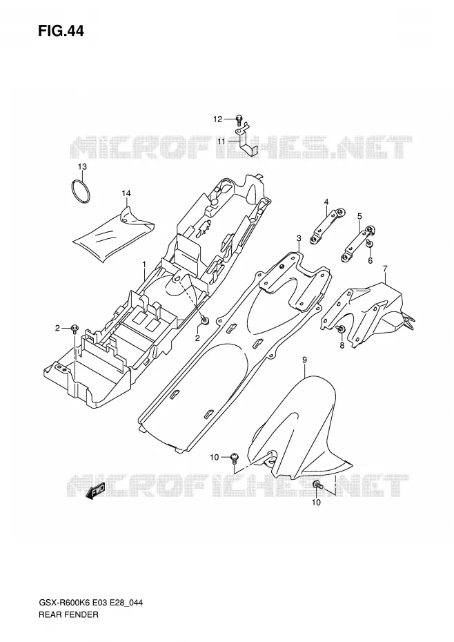 ACHTERSPATBORD Suzuki MOTO 600 GSX-R 2007  GSX-R600K7(E3/E28)