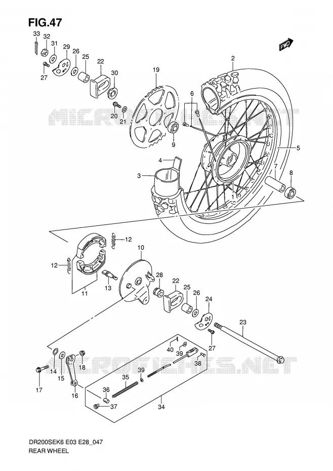 ACHTERWIEL Suzuki MOTO 200 DR 2010  DR200SEL0(E3/E28)
