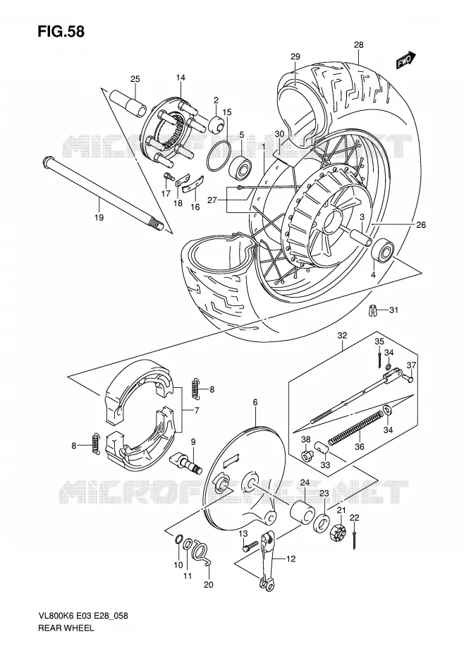 ACHTERWIEL (VL800K6/TK6/K7/TK7/K8/TK8/K9/TK9/L0/TL0) Suzuki MOTO 800 INTRUDER 2006  VL800K6(E3/E28)