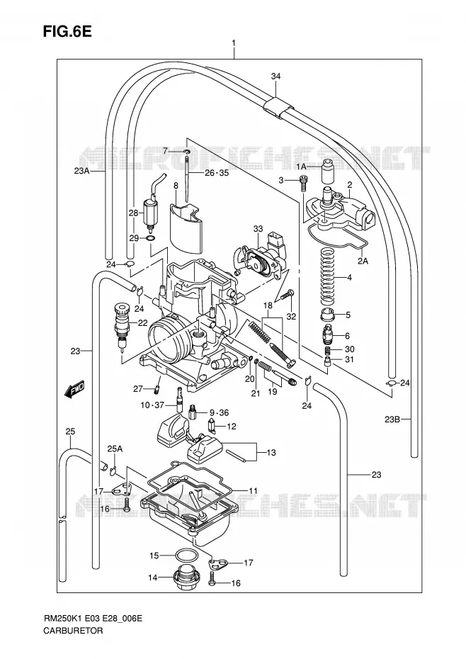 CARBURATOR (MODELE K6) Suzuki MOTO 250 RM 2005  RM250K5(E3/E28)