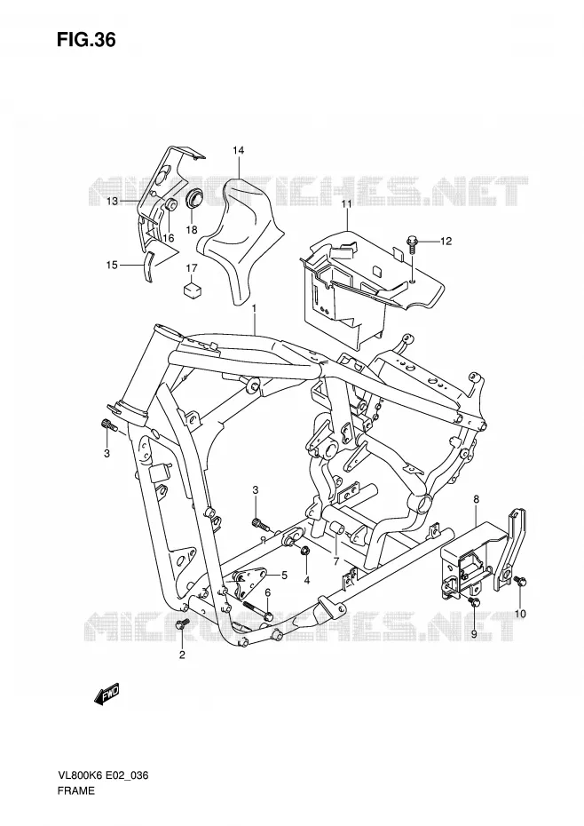FRAME (MODEL K6/K7/K8) Suzuki MOTO 800 VOLUSIA 2009  VL800CUEK9(E2)