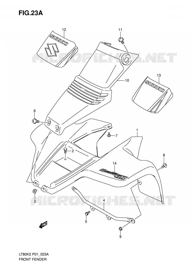 FRONT FENDER (MODELE K5/K6) Suzuki QUAD 80 QUADSPORT 2004  LT80K4(P1)