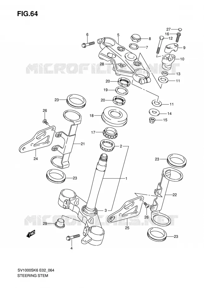 STUURKOLOM (SV1000K6/U1K6/U2K6/K7/U2K7) Suzuki MOTO 1000 SV 2006  SV1000S1K6(E2)