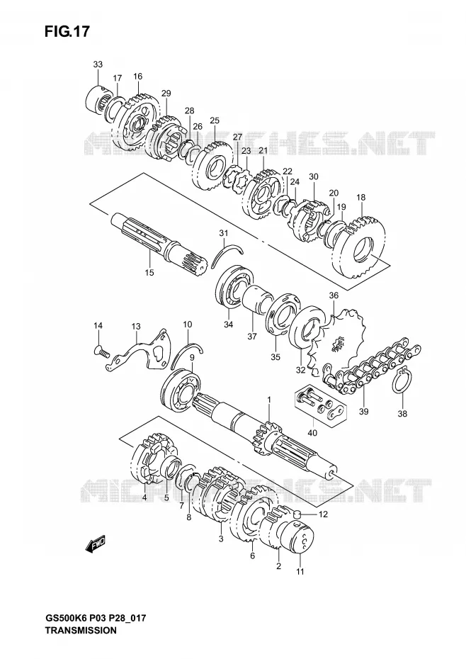 TRANSMISSION Suzuki MOTO 500 GS-E 2004  GS500K4(P3)