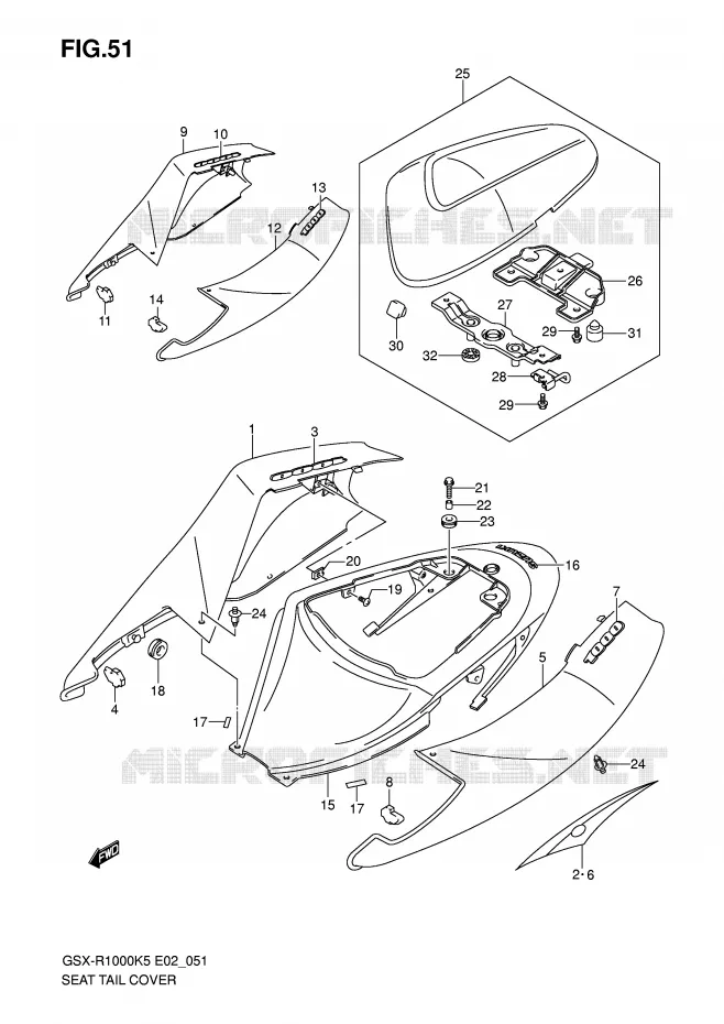 ACHTER KUIP - SEAT COWL (MODELE K5) Suzuki MOTO 1000 GSX-R 2005  GSX-R1000K5(E2)