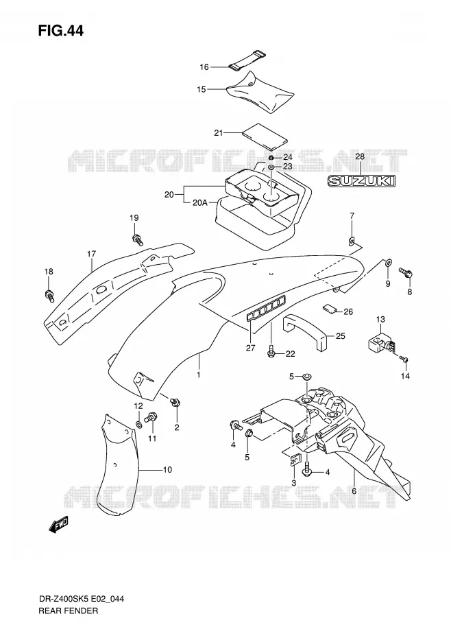 ACHTERSPATBORD (MODEL K5/K6/K7/K8) Suzuki MOTO 400 DR-Z 2006  DR-Z400SK6(E2)