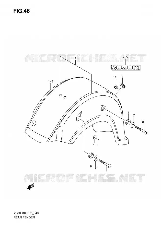 ACHTERSPATBORD (MODEL K6/K7) Suzuki MOTO 800 VOLUSIA 2008  VL800UEK8(E2)