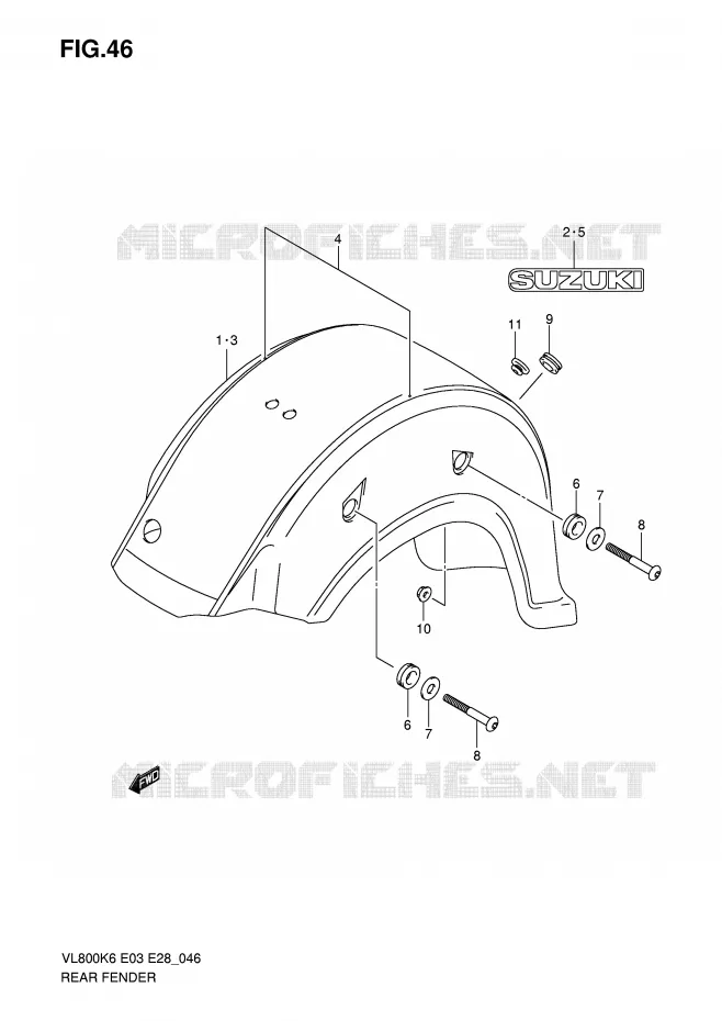 ACHTERSPATBORD (VL800K6/TK6/CK6/K7/TK7) Suzuki MOTO 800 VOLUSIA 2008  VL800CK8(E3/E28)