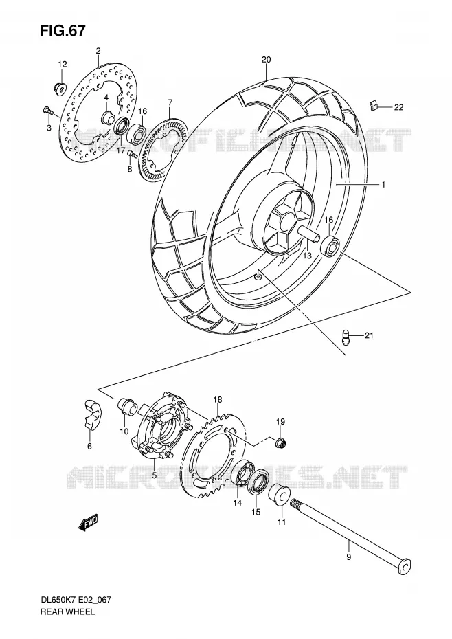 ACHTERWIEL (DL650AK7/AK8/AK9/AL0/AUEL0) Suzuki MOTO 650 V-STROM 2009  DL650UEK9(E2)