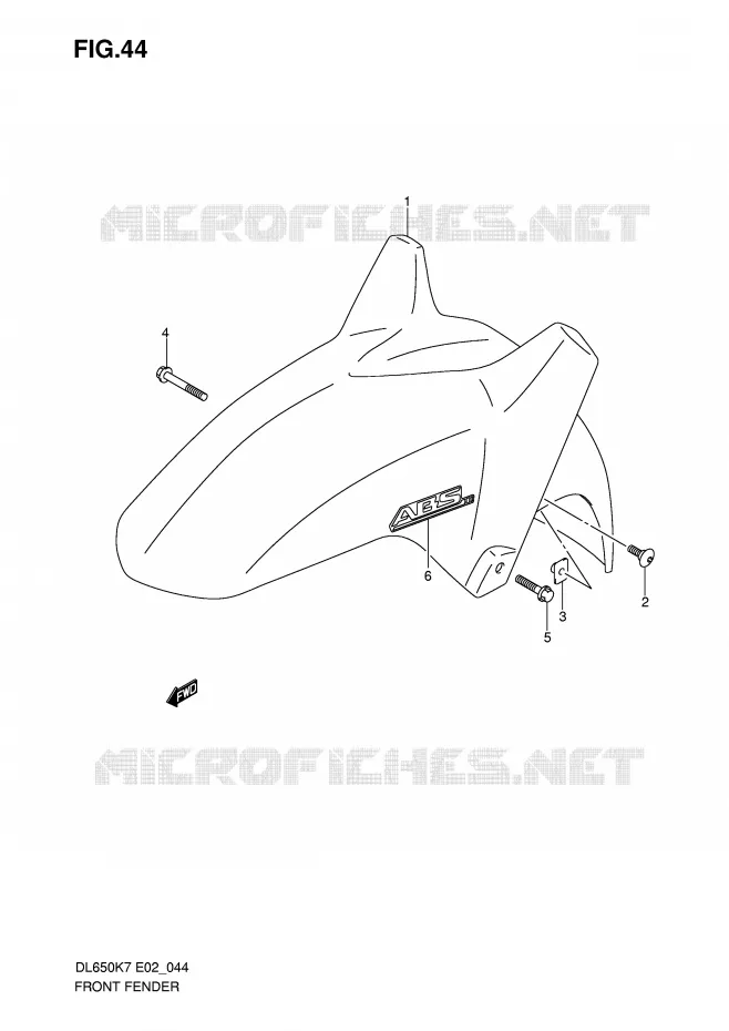 FRONT FENDER (MODEL K7) Suzuki MOTO 650 V-STROM 2009  DL650AUEK9(E2)