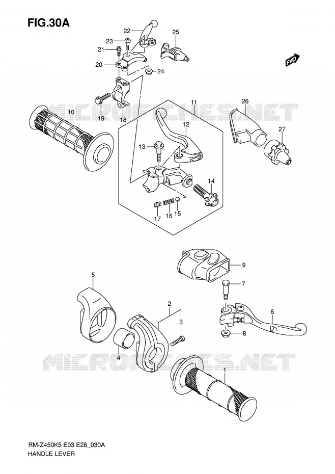 HANDGRIPS - LEVERS (MODELE K6) Suzuki MOTO 450 RM-Z 2007  RM-Z450K7(E3/E28)
