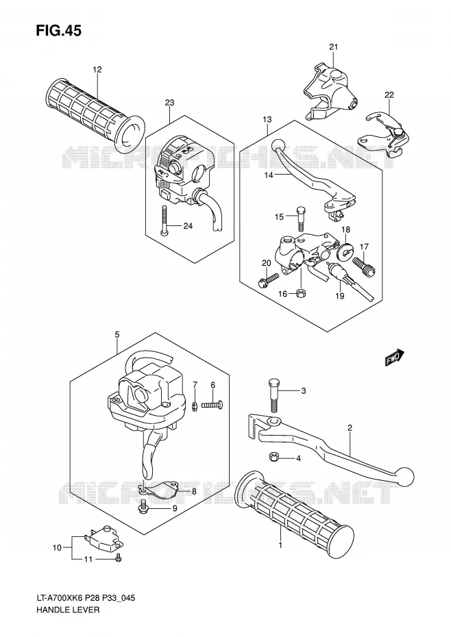 HANDGRIPS - LEVERS Suzuki QUAD 700 KINGQUAD 2007  LT-A700XK7(P28/P33)