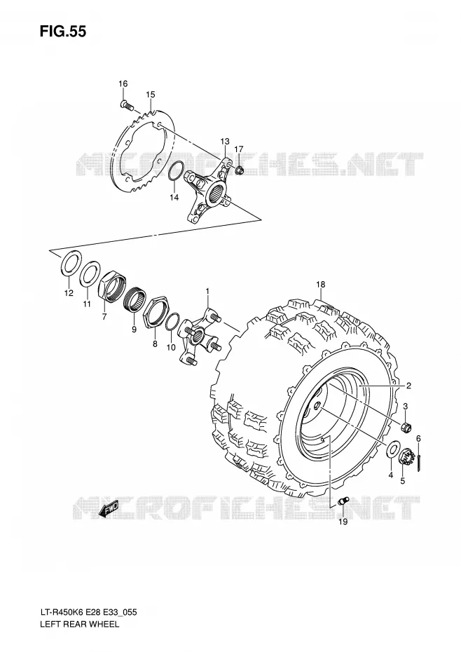 LINKERHAND ACHTERWIEL (MODEL K6/K7) Suzuki QUAD 450 QUADRACER 2007  LT-R450K7(E28/E33)