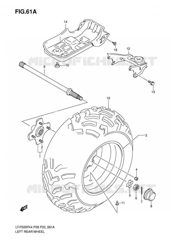 LINKERHAND ACHTERWIEL (MODEL K6/K7) Suzuki QUAD 500 VINSON 2005  LT-F500FK5(P28/P33)