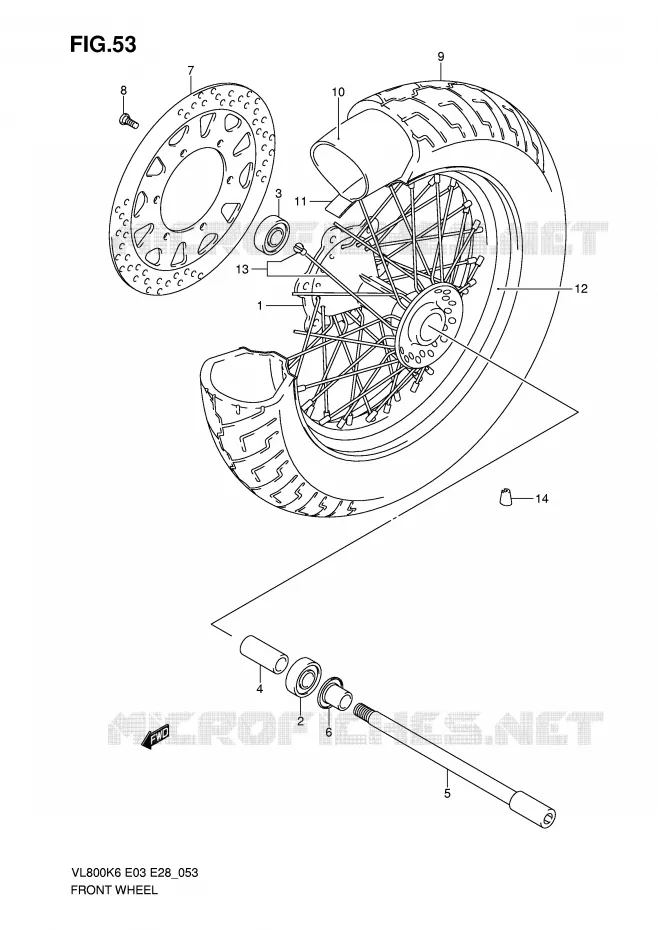 VOORWIEL (VL800K6/TK6/K7/TK7/K8/TK8/K9/TK9/L0/TL0) Suzuki MOTO 800 VOLUSIA 2009  VL800K9(E3/E28)