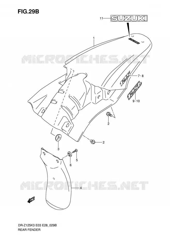 ACHTERSPATBORD (MODEL K7) Suzuki MOTO 125 DR-Z 2006  DR-Z125LK6(E3/E28)