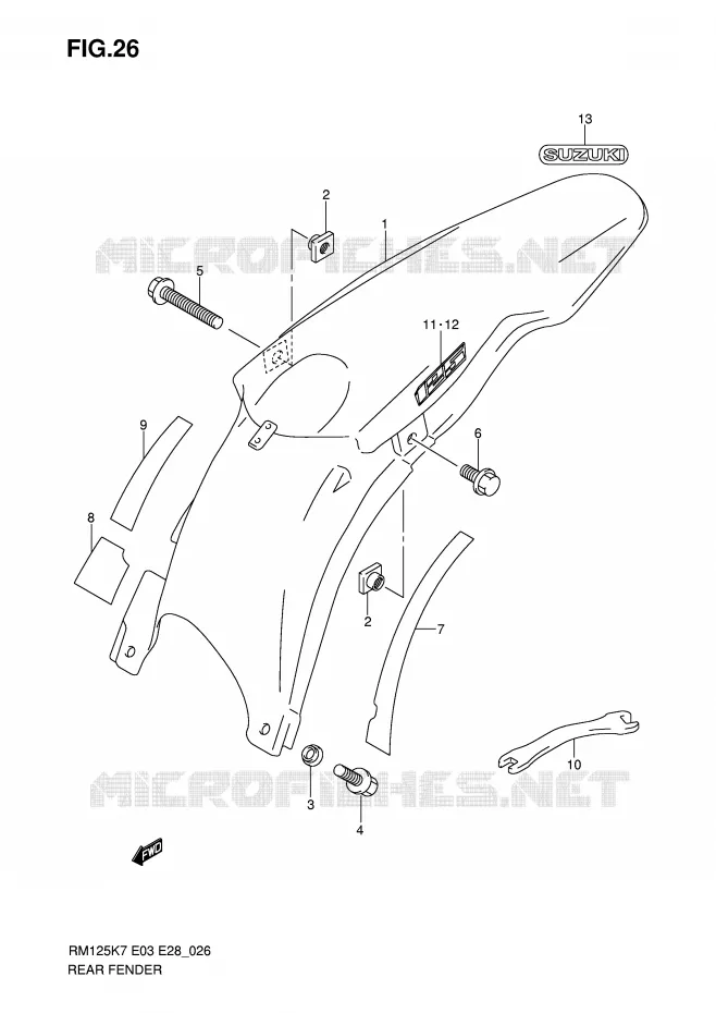 ACHTERSPATBORD Suzuki MOTO 125 RM 2008  RM125 K8 (E03,E28,E33)