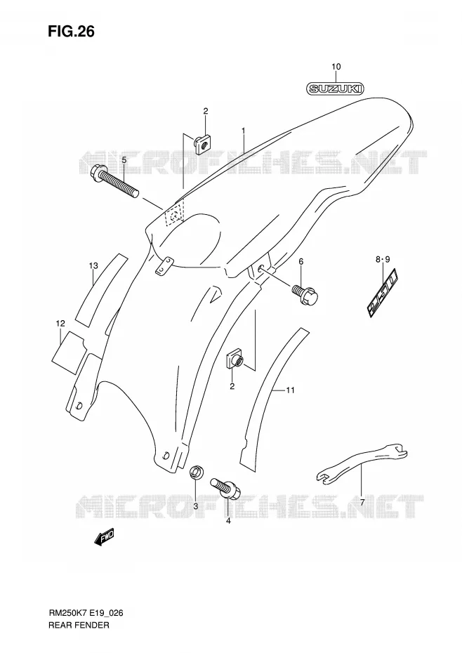 ACHTERSPATBORD Suzuki MOTO 250 RM 2008  RM250K8(E19)