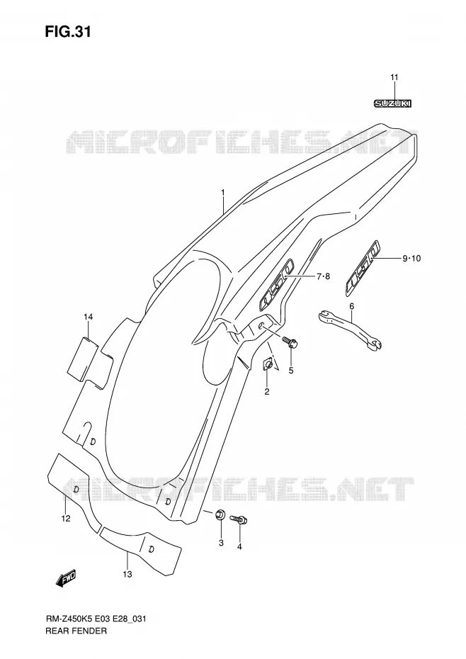 ACHTERSPATBORD Suzuki MOTO 450 RM-Z 2006  RM-Z450K6(E3/E28)