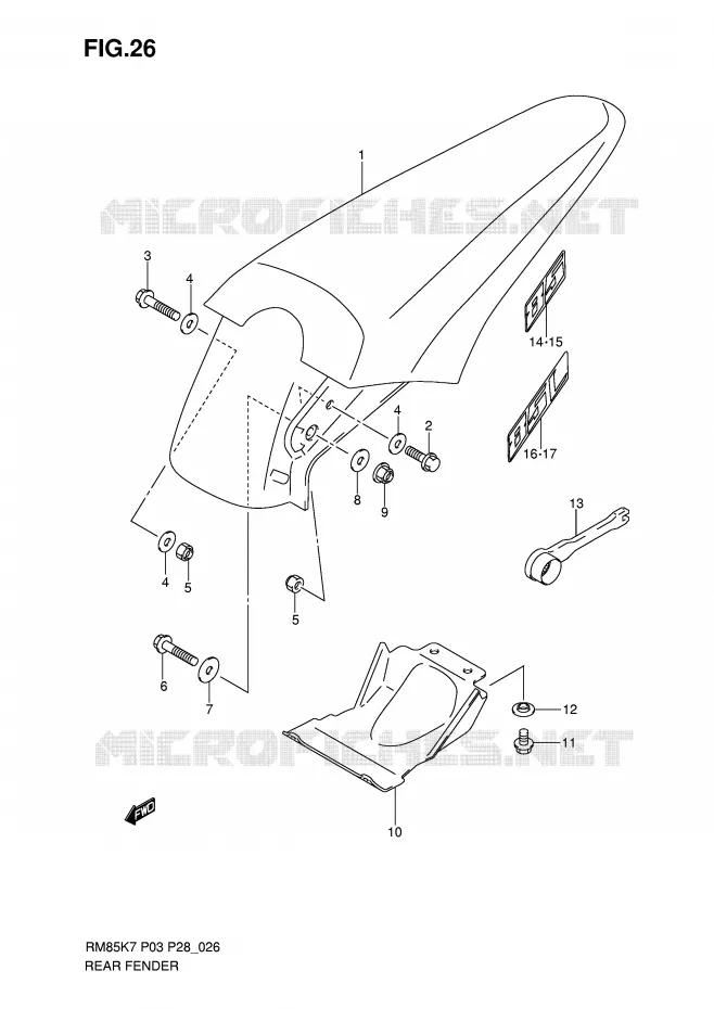 ACHTERSPATBORD Suzuki MOTO 85 RM 2007  RM85K7(P3/P28)