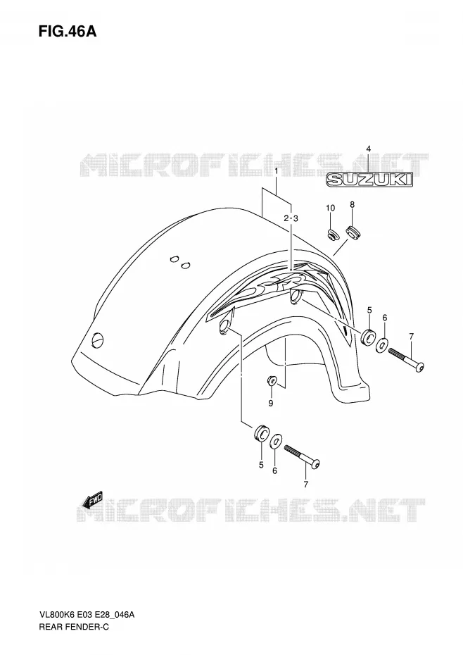 ACHTERSPATBORD (VL800CK7) Suzuki MOTO 800 VOLUSIA 2010  VL800L0(E3/E28)
