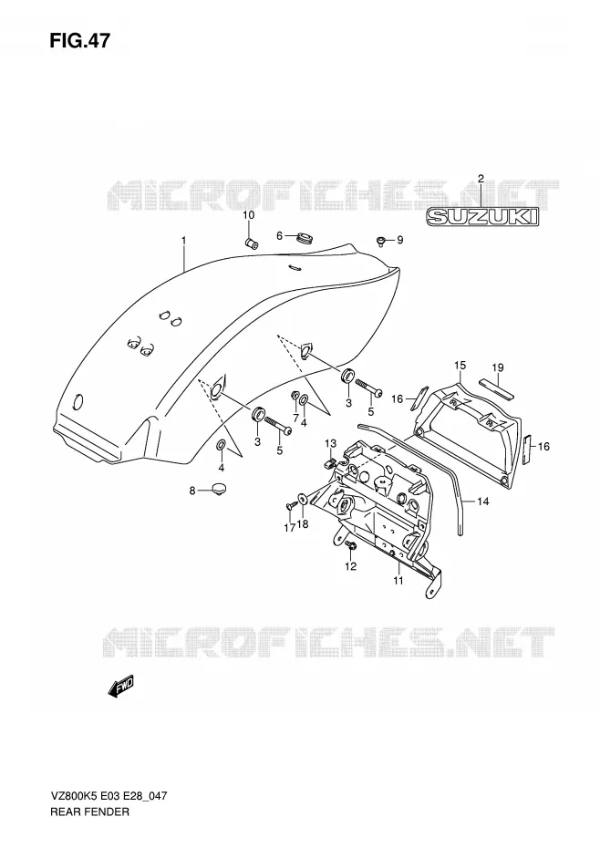ACHTERSPATBORD (VZ800) Suzuki MOTO 800 MARAUDER 2005  VZ800K5(E3/E28)