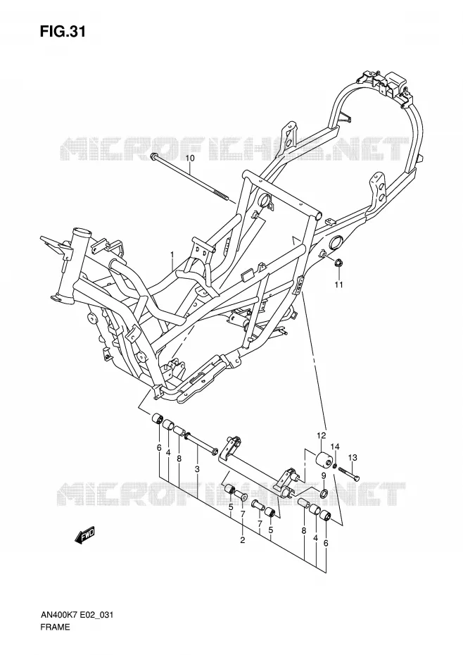 FRAME (MODEL K7/K8/K9) Suzuki SCOOTER 400 BURGMAN 2009  AN400AK9(E2)