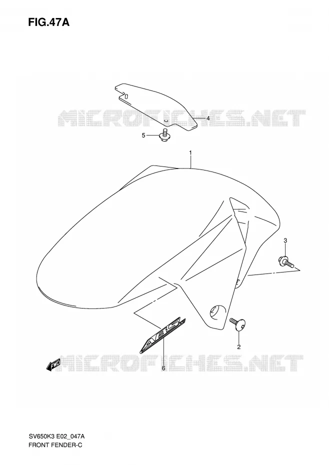 FRONT FENDER (MODEL K7) Suzuki MOTO 650 SV 2005  SV650K5(E2)