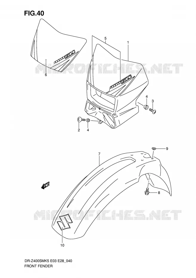 FRONT FENDER (MODELE K5) Suzuki MOTO 400 DR-Z 2007  DR-Z400SMK7(E3/E28)