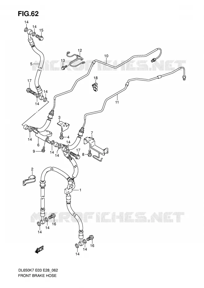 FRONT REMSLANG (DL650AK7/AK8/AK9/AL0) Suzuki MOTO 650 V-STROM 2007  DL650AK7(E3/E28)