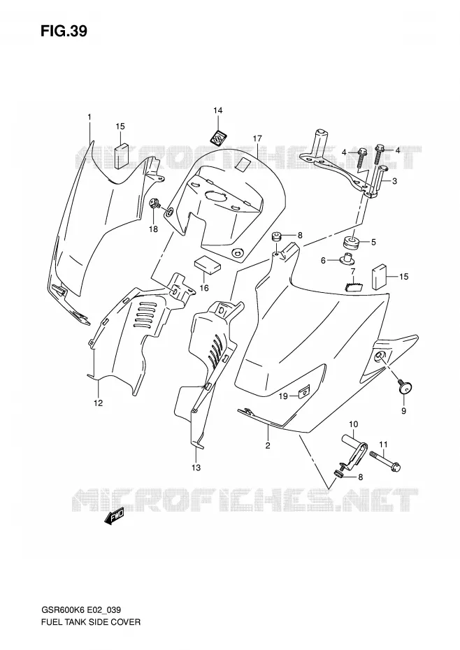 FUEL TANK ZIJKLEP (MODEL K6/K7) Suzuki MOTO 600 GSR 2010  GSR600UL0(E2)