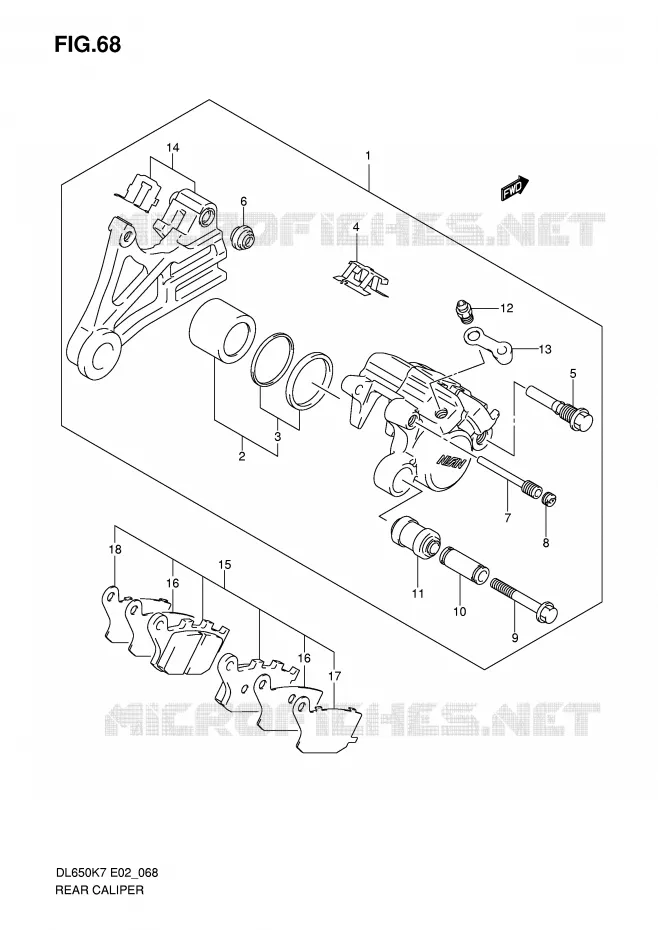 REAR CALIPER (DL650K7/K8/K9/L0/UEL0) Suzuki MOTO 650 V-STROM 2008  DL650K8(E2)