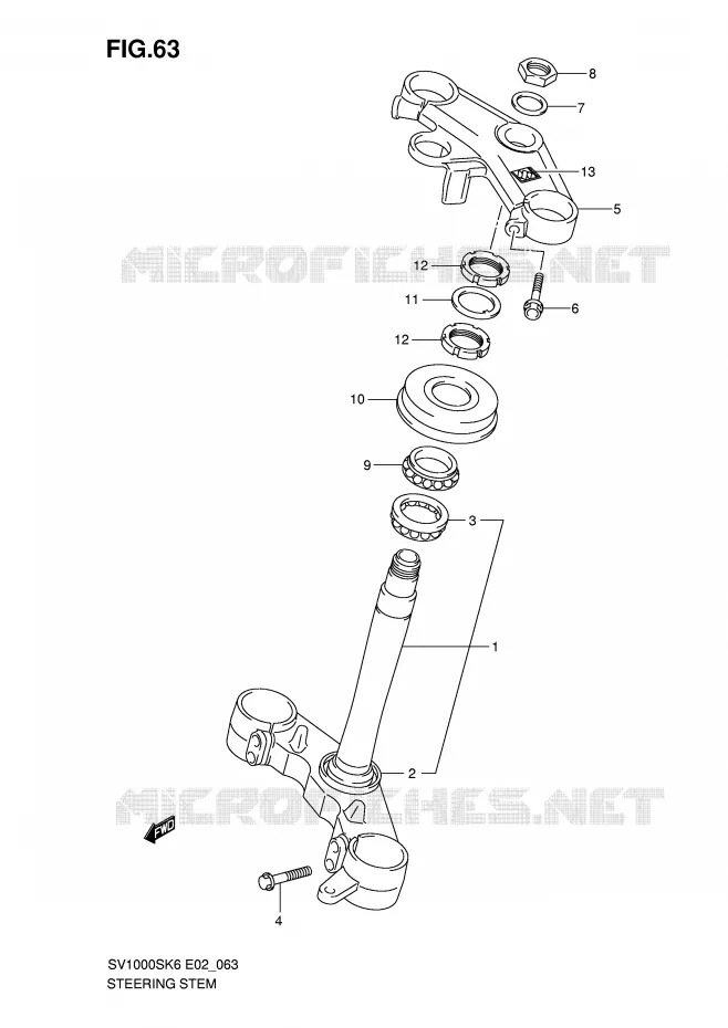 STUURKOLOM (SV1000SK6/S1K6/S2K6/SK7/S2K7) Suzuki MOTO 1000 SV 2006  SV1000U2K6(E2)