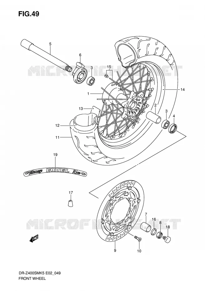VOORWIEL (MODELE K5/K6) Suzuki MOTO 400 DR-Z 2005  DR-Z400SMK5(E2)