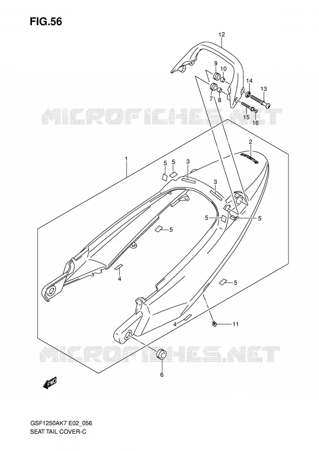 ACHTER KUIP - SEAT COWL (GSF1250SK7/SAK7/SK8/SAK8/SK9/SAK9/SL0/SAL0) Suzuki MOTO 1250 BANDIT 2008  GSF1250AK8(E2)