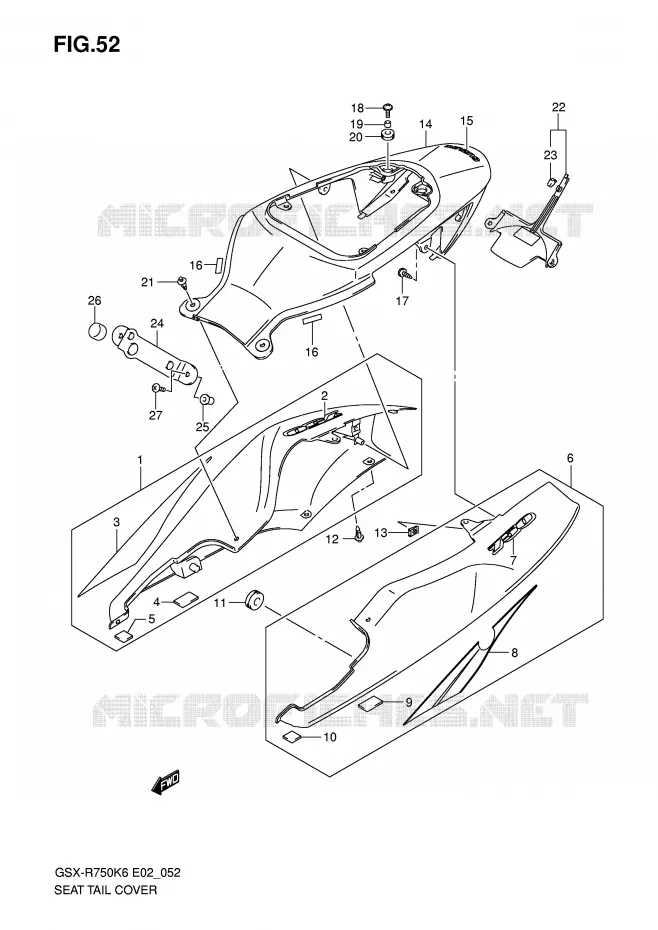 ACHTER KUIP - SEAT COWL (MODELE K6) Suzuki MOTO 750 GSX-R 2006  GSX-R750K6(E2)