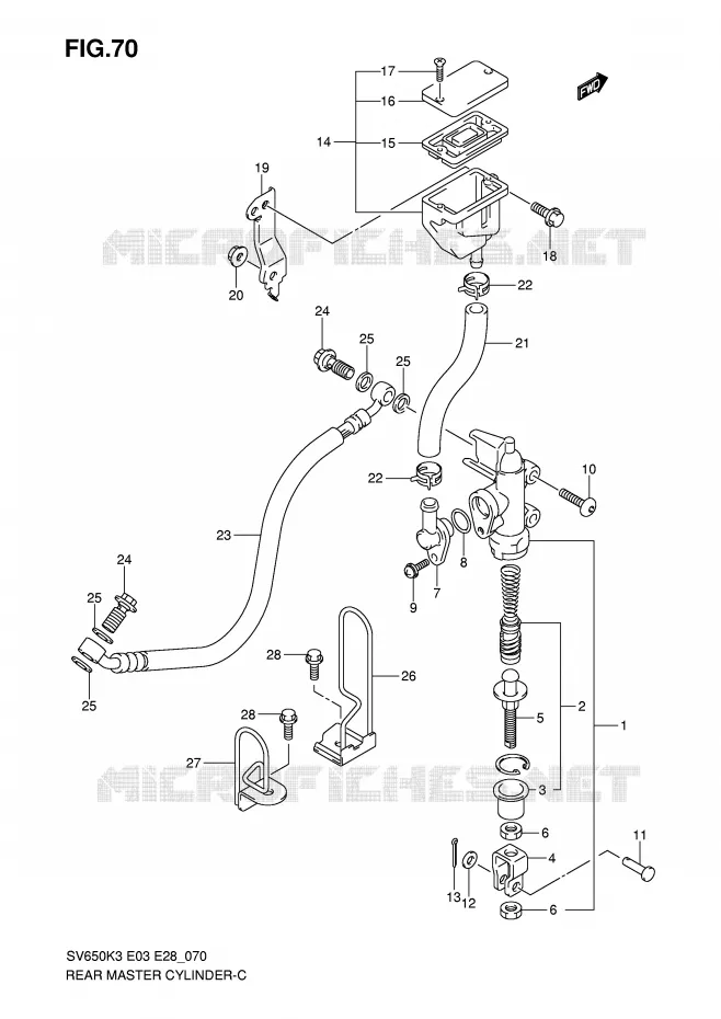 ACHTER hoofdremcilinder (SV650K3) Suzuki MOTO 650 SV 2003  SV650K3/SK3(E3/E28)