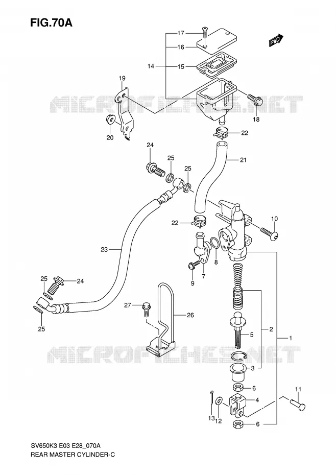 ACHTER hoofdremcilinder (SV650SK3) Suzuki MOTO 650 SV 2007  SV650AK7/SAK7(E3/E28)